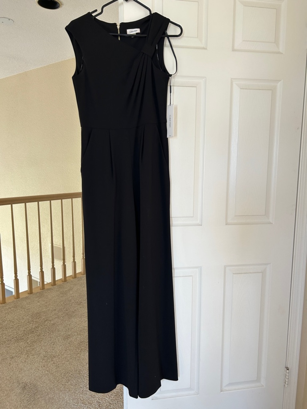 Calvin Klein Black Asymmetric-Neck Sleeveless Jumpsuit